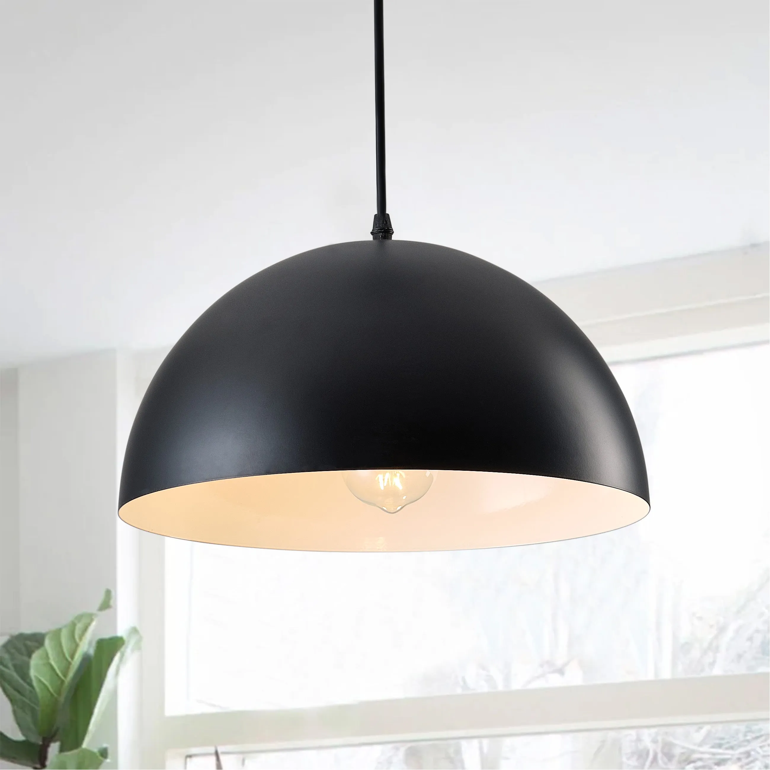 1-Light Modern Black Metal Dome Pendant Lighting