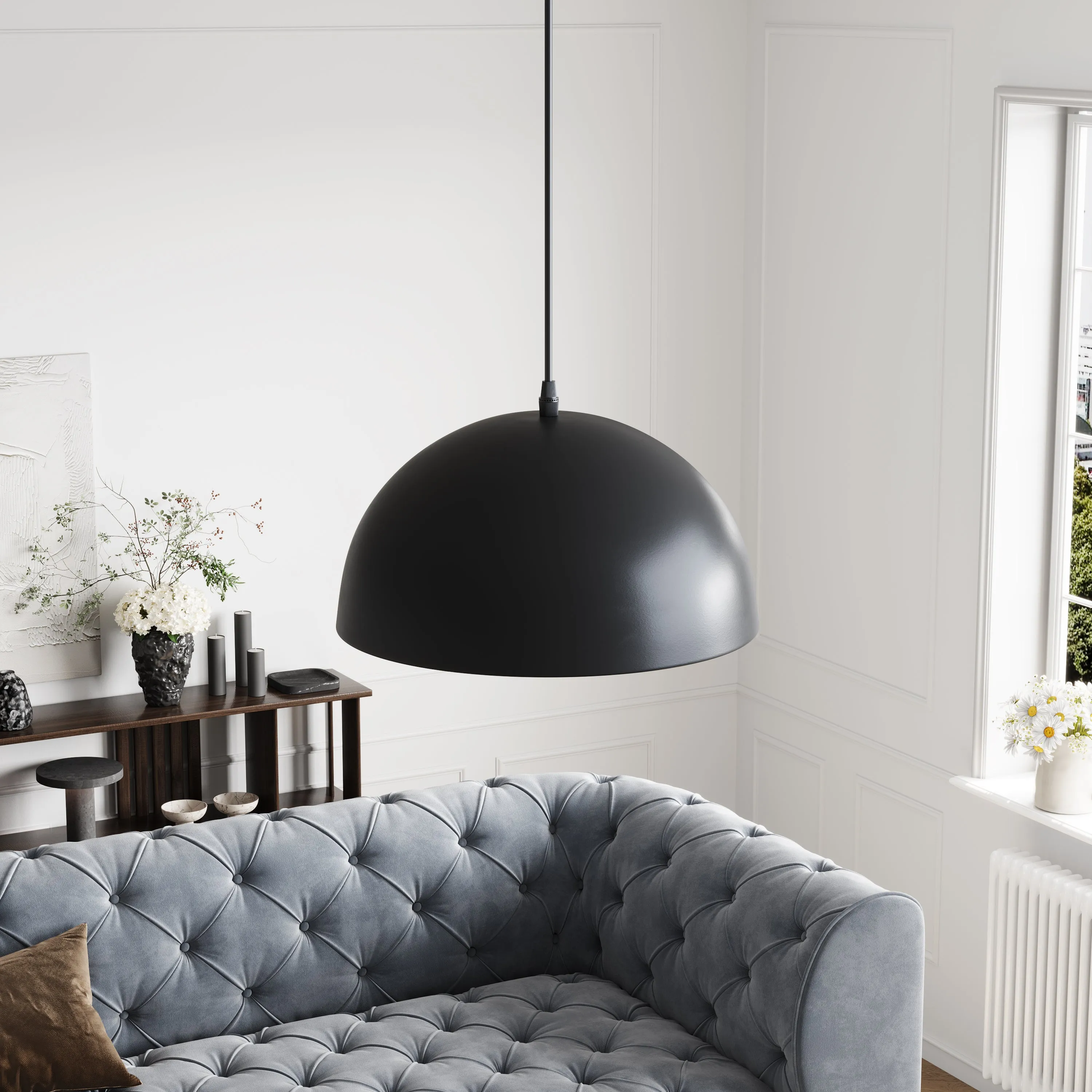 1-Light Modern Black Metal Dome Pendant Lighting