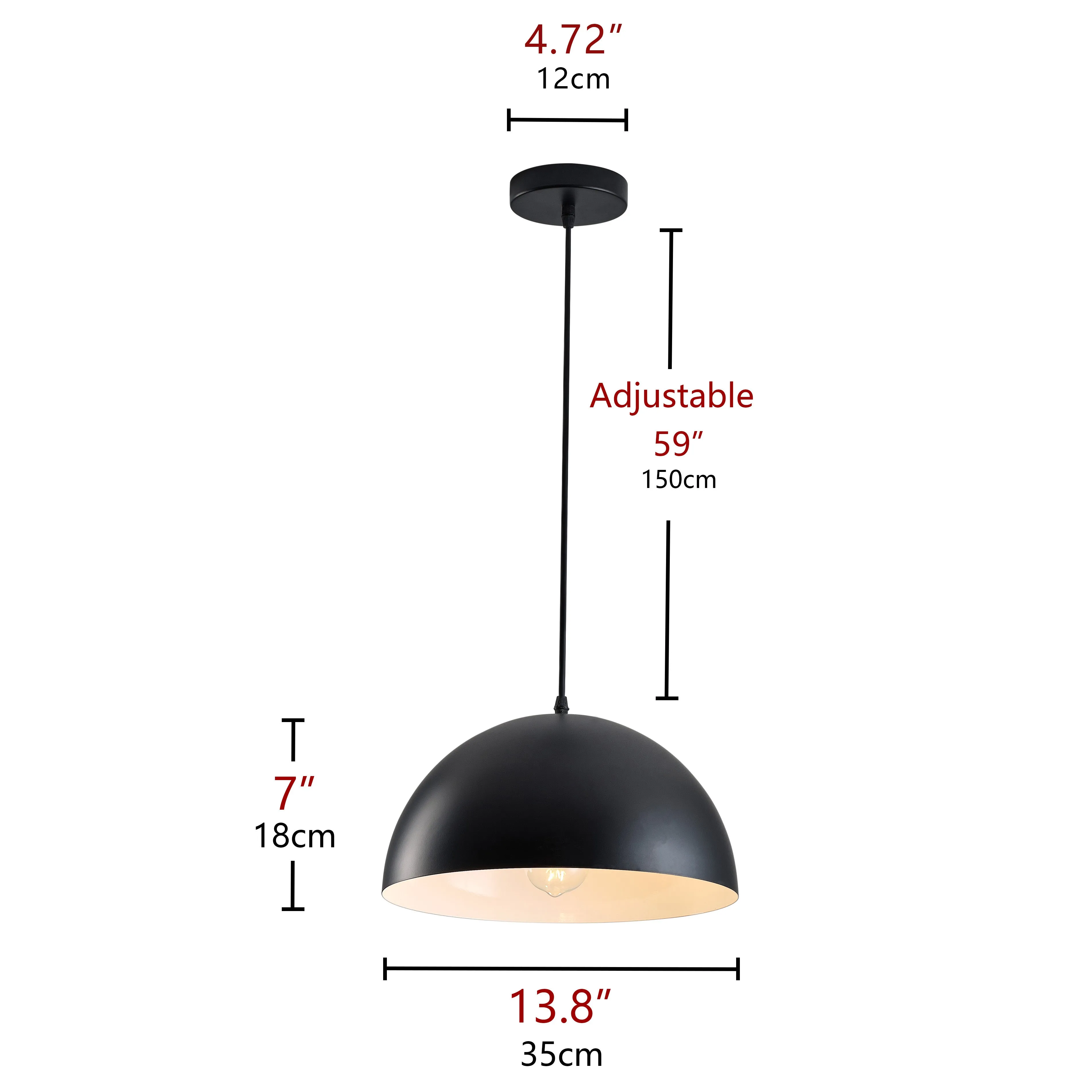 1-Light Modern Black Metal Dome Pendant Lighting