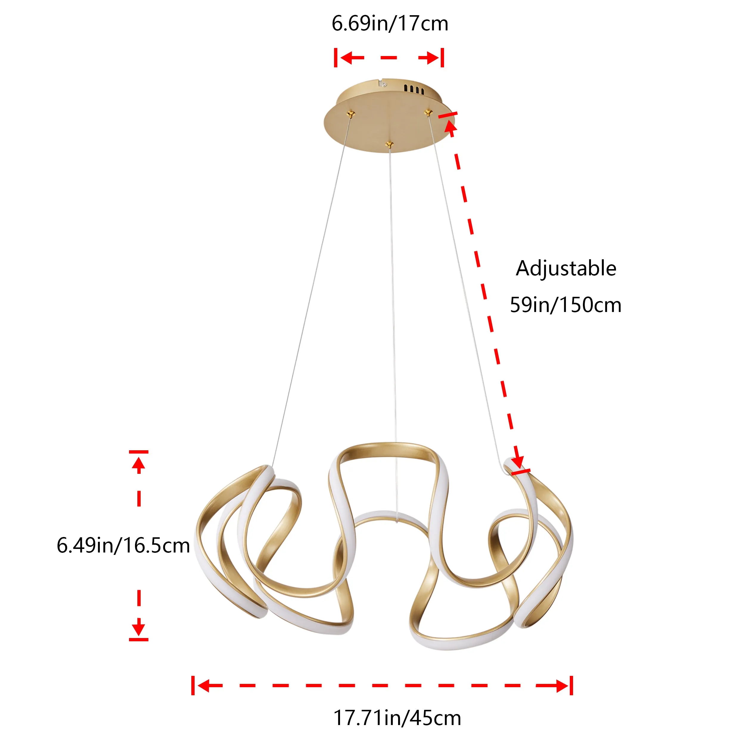 1-Light Modern Style Wavy Linear Curve Adjustable LED Chandelier