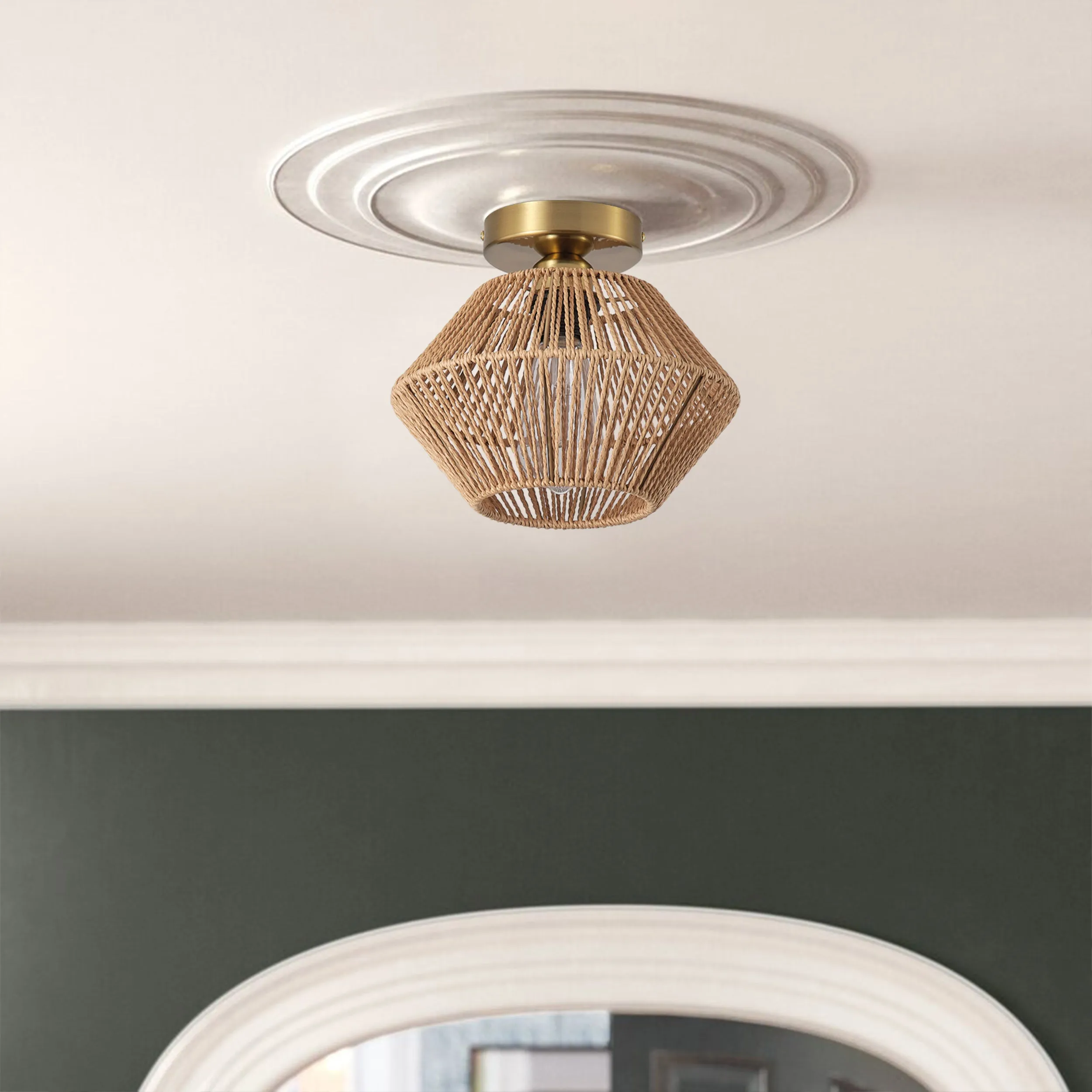 1-Light Paper String Openwork Design Semi-Flush Mount Lighting