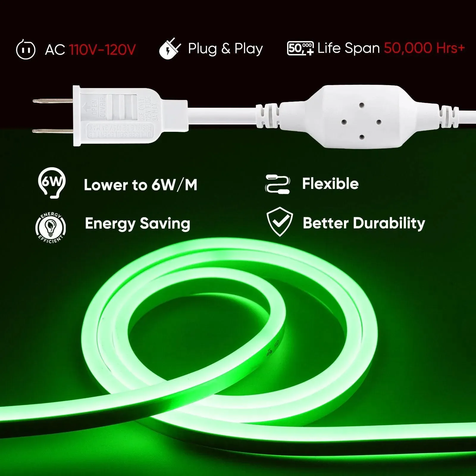 110V Eco Green Neon Rope Light Medium-Priced Energy Efficient 189Lumens/M