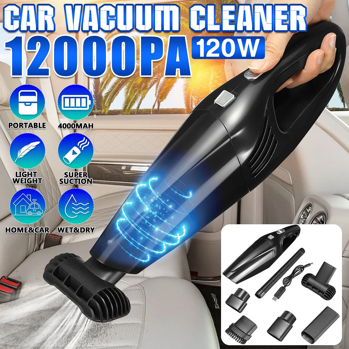 120W Wireless/Wired Handheld Portable Handy Car Home Vacuum Cleaner 120W 12000Pa Super Strong Suction Vacuum for Home and Car