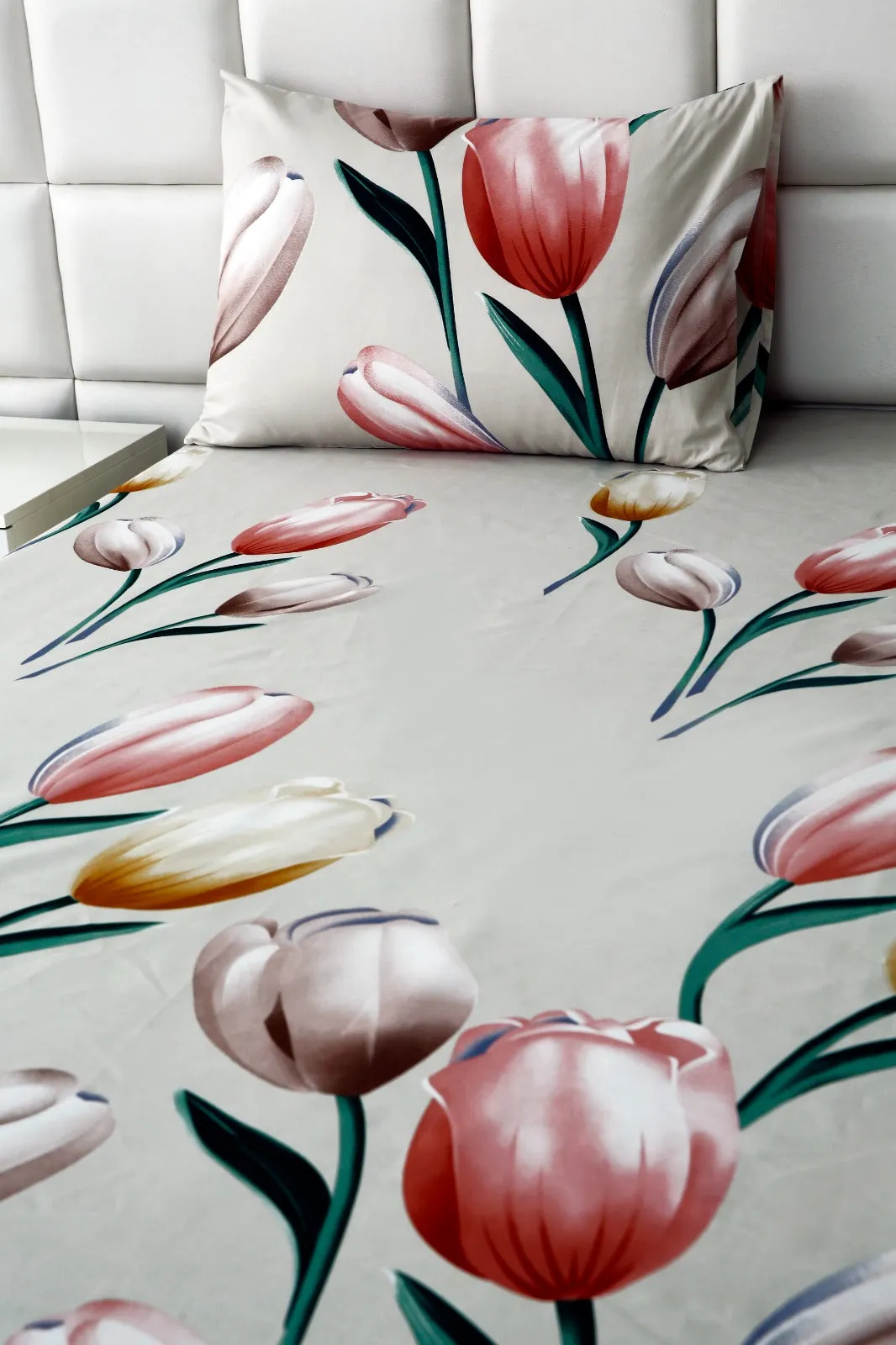 3 PCs Double Bed Sheet -14863-Tulip