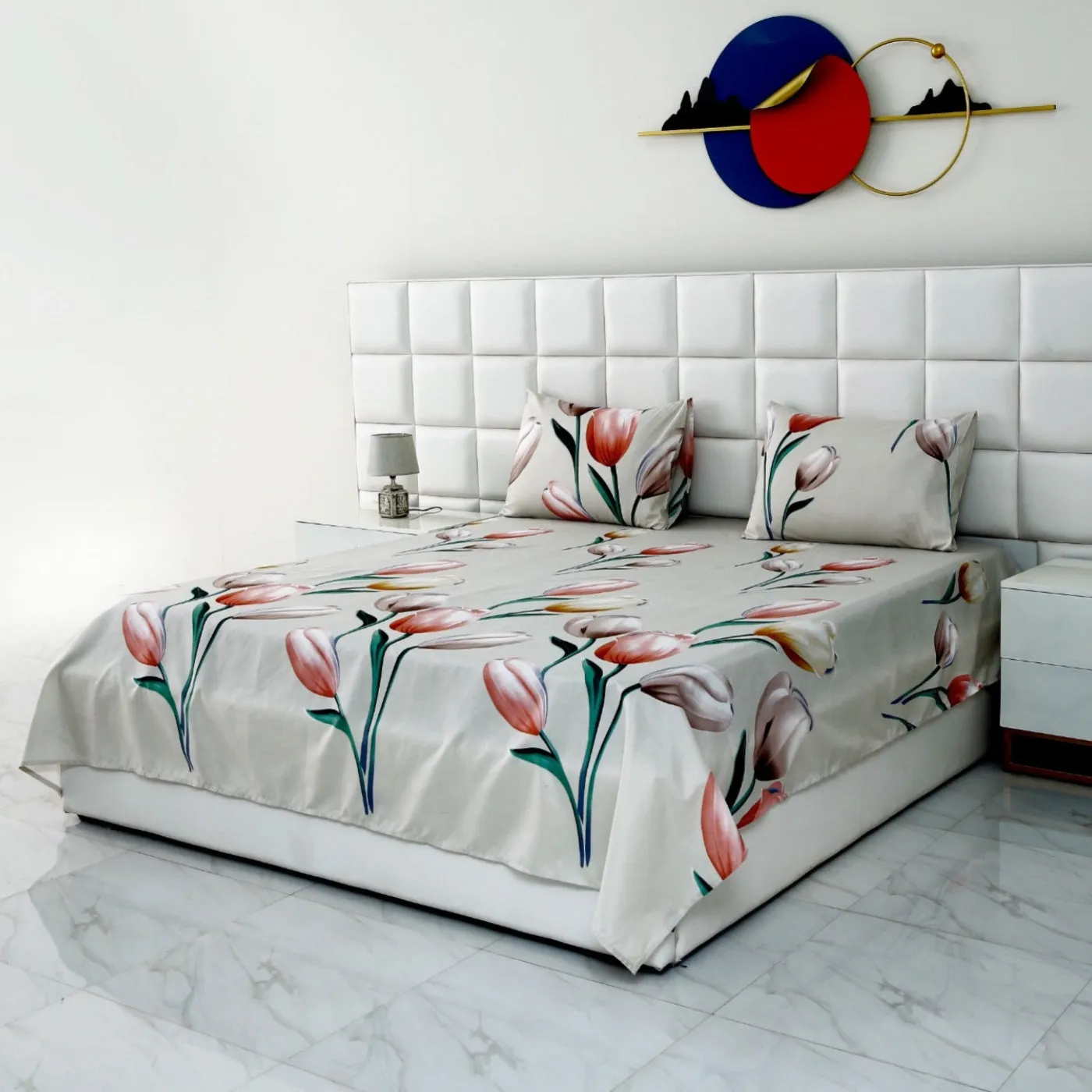 3 PCs Double Bed Sheet -14863-Tulip