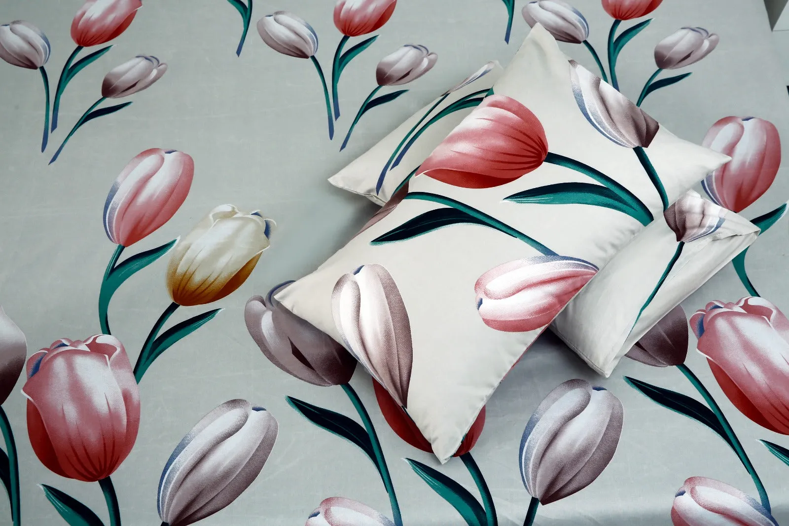 3 PCs Double Bed Sheet -14863-Tulip