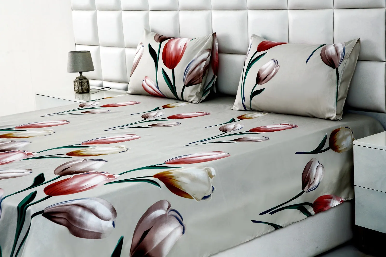 3 PCs Double Bed Sheet -14863-Tulip