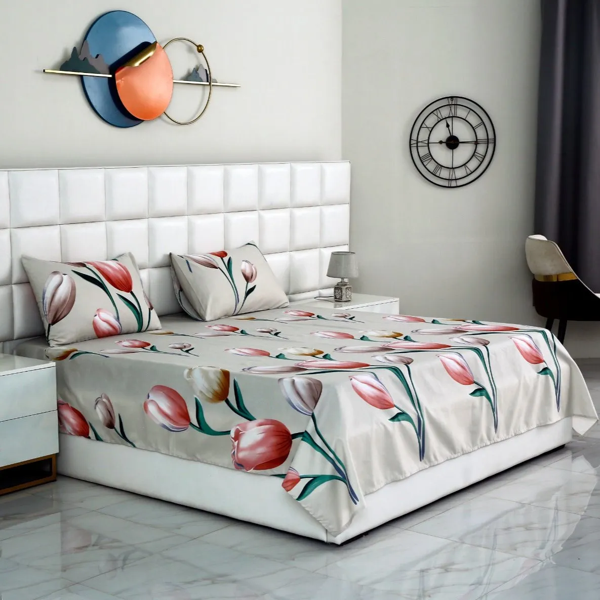 3 PCs Double Bed Sheet -14863-Tulip