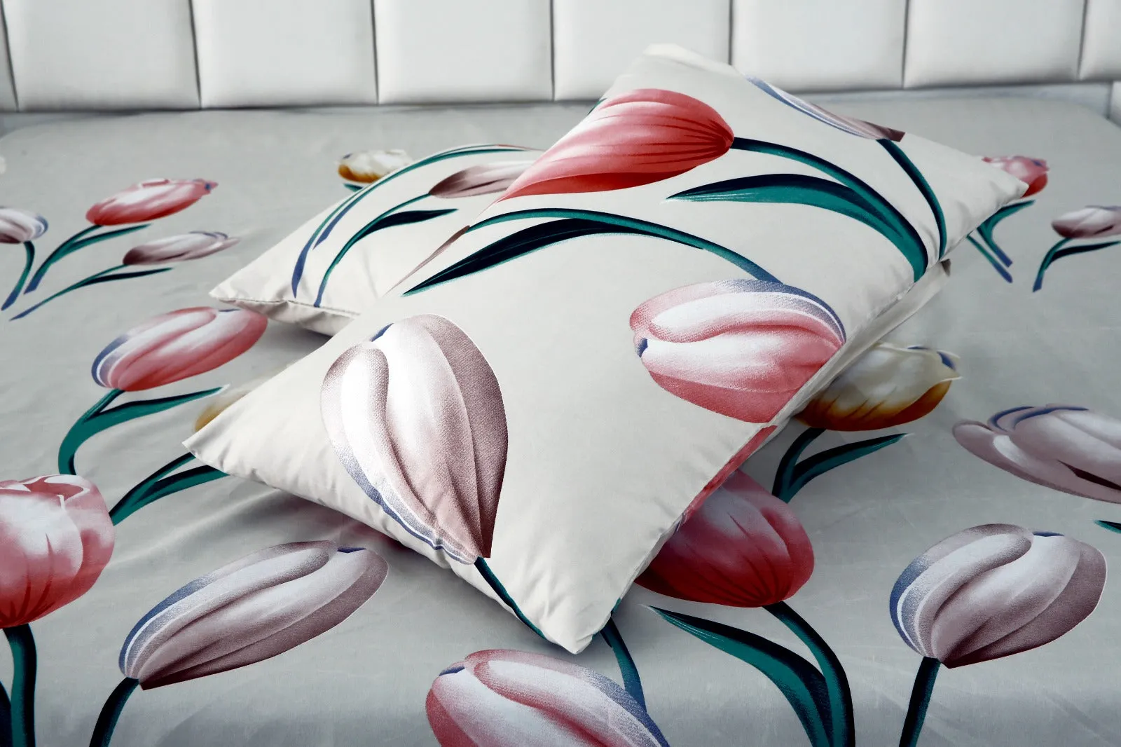 3 PCs Double Bed Sheet -14863-Tulip