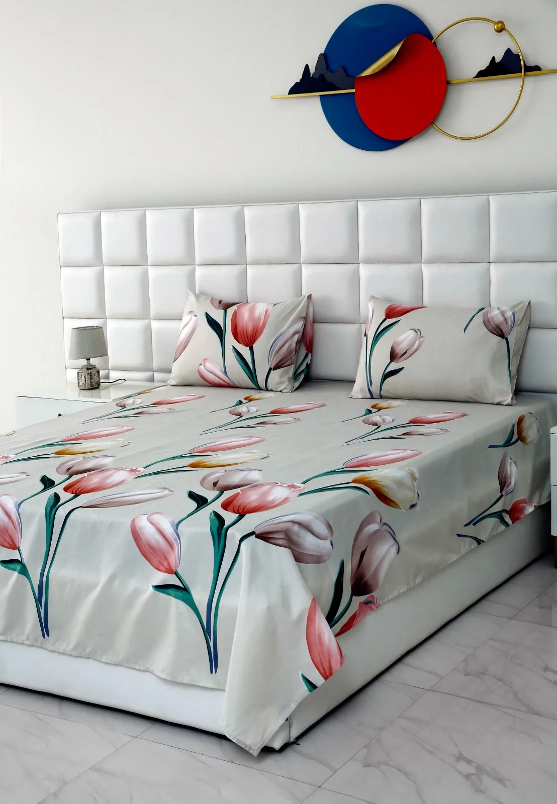 3 PCs Double Bed Sheet -14863-Tulip