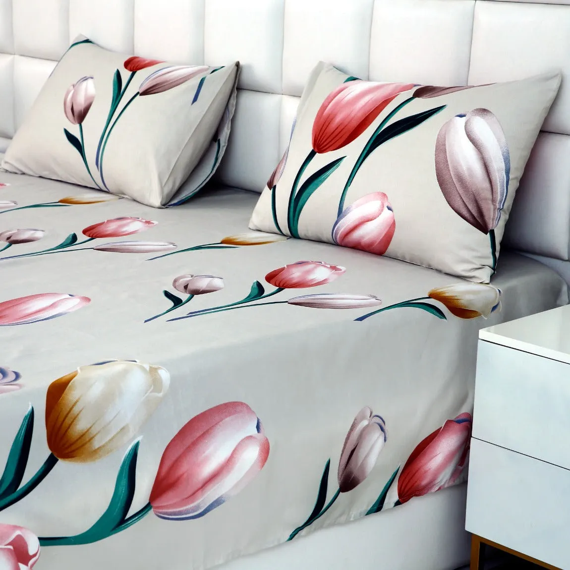 3 PCs Double Bed Sheet -14863-Tulip