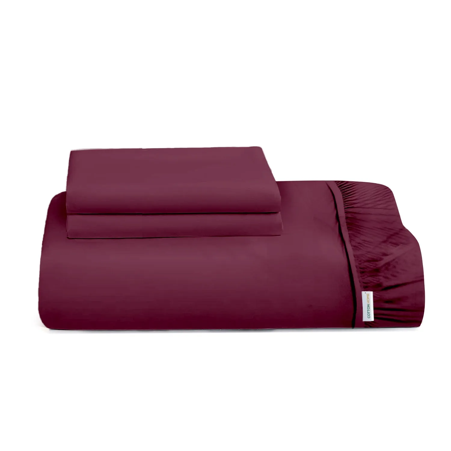 3 Piece Fitted Sheet Set Super Soft Burgundy Twin Size 160x200 30cm with 2 Pillow Case