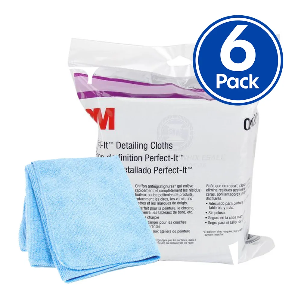 3M 06020 Perfect-It Automotive Detailing Blue Microfibre Cloths 30cm x 35cm x 6 Pack