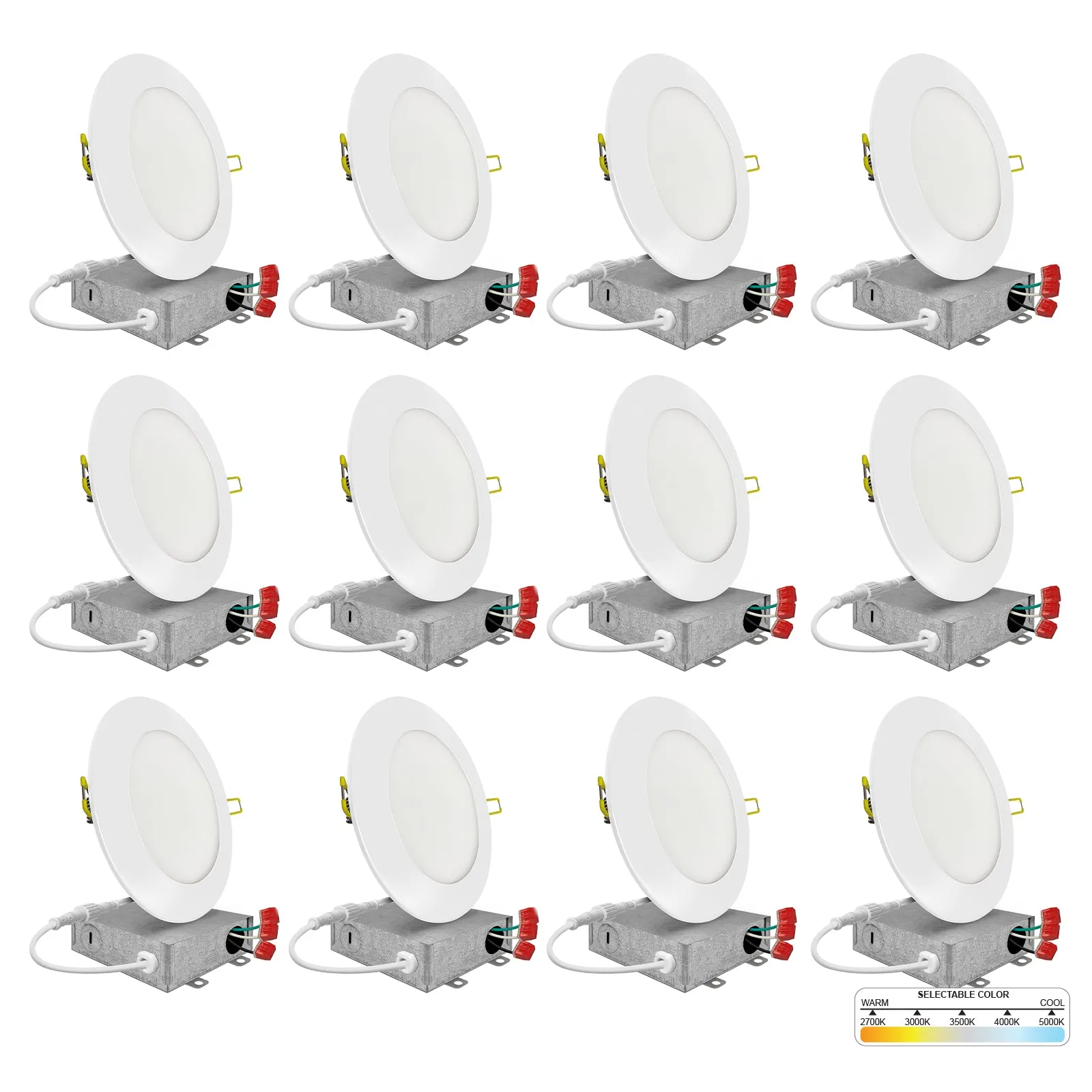 3" Inch Canless Recessed Lighting Slim LED Wafer Lights - Wet Rated - 5CCT 2700K-5000K - 550LM