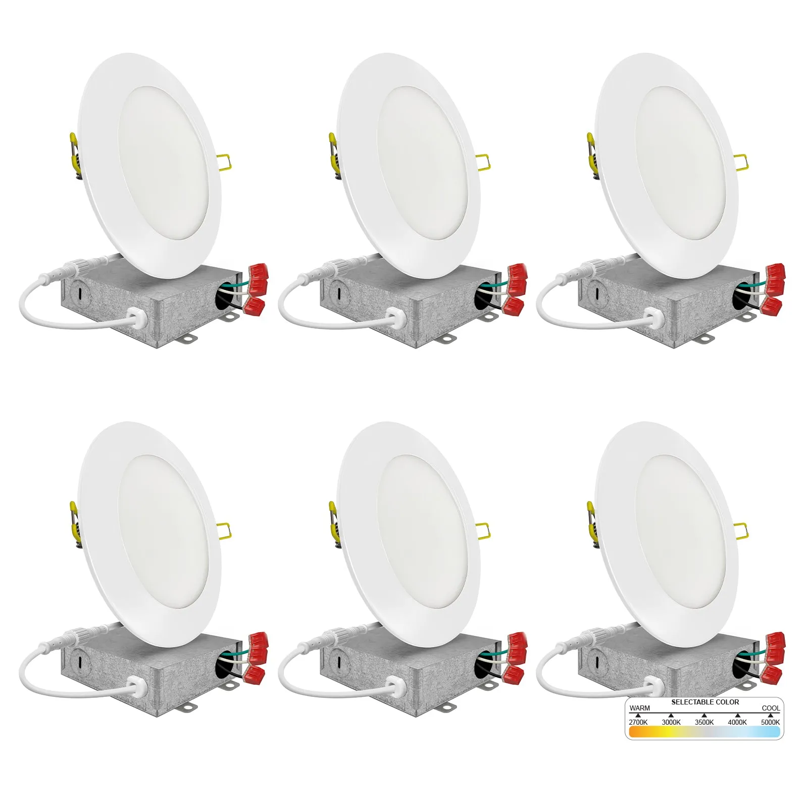 3" Inch Canless Recessed Lighting Slim LED Wafer Lights - Wet Rated - 5CCT 2700K-5000K - 550LM