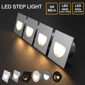 4X LED Aluminium Wall Recessed LED Stair Step Light 1W Warmwhite 3000k