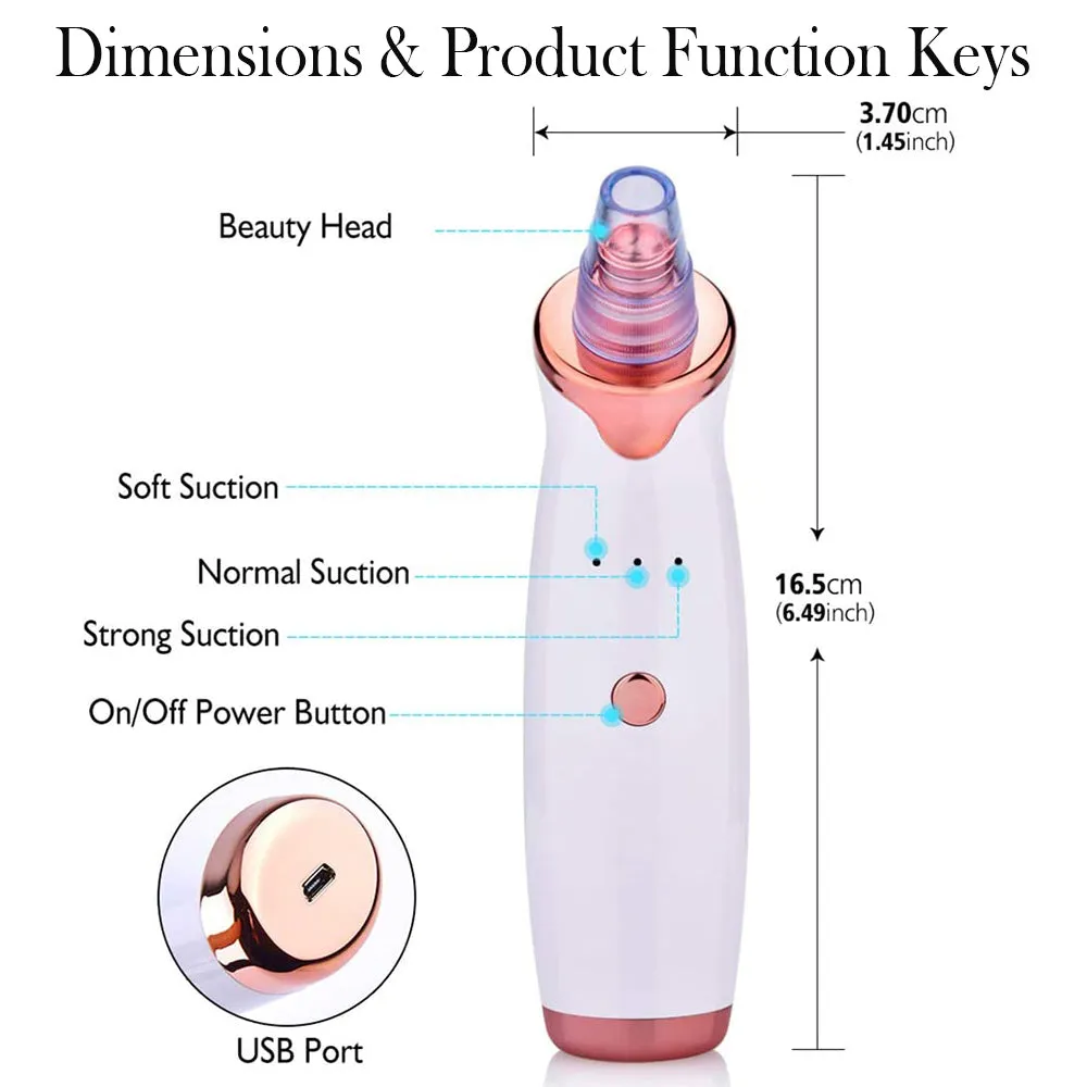 5 Nozzle Facial Blackhead Remover Pore Cleaner- USB Charging