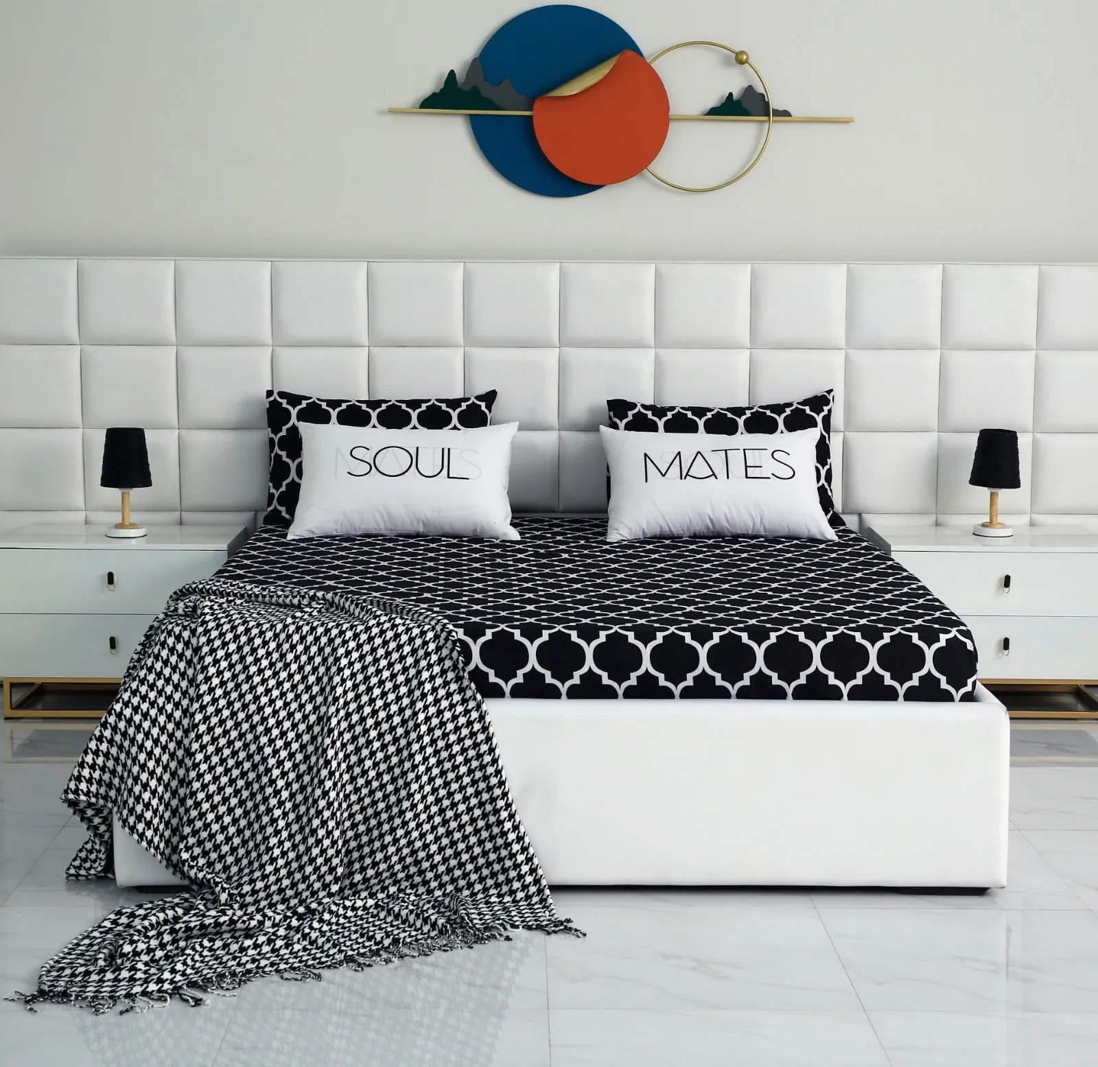 5 PCs Fitted Bed Sheet With Text Pillows-Couple Set CS06