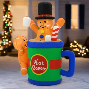 6ft Inflatable Gingerbread Man In Cup LED Christmas Decoration