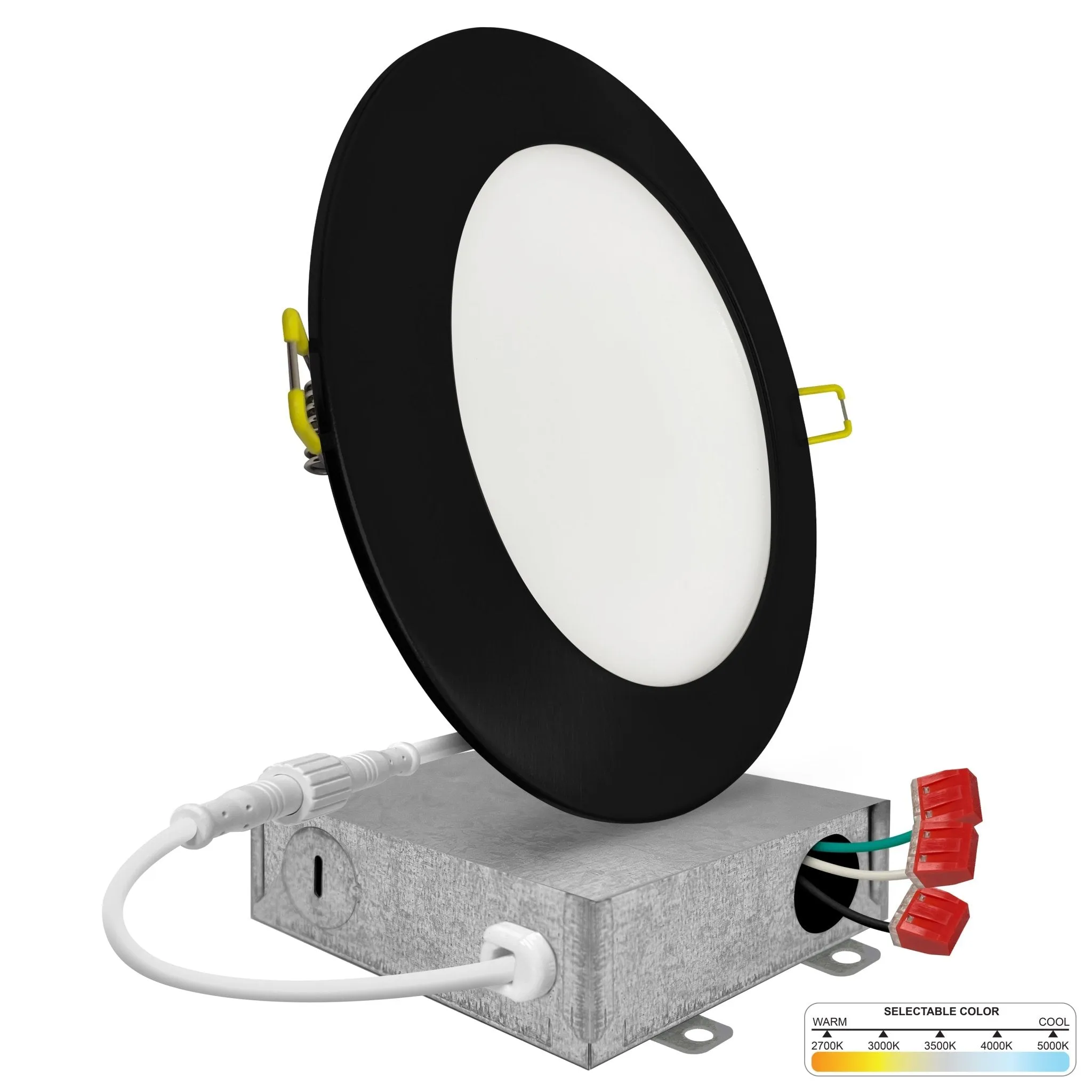 6" Inch Black Canless Recessed Lighting Slim LED Wafer Lights - Wet Rated - 5CCT 2700K-5000K - 1050LM