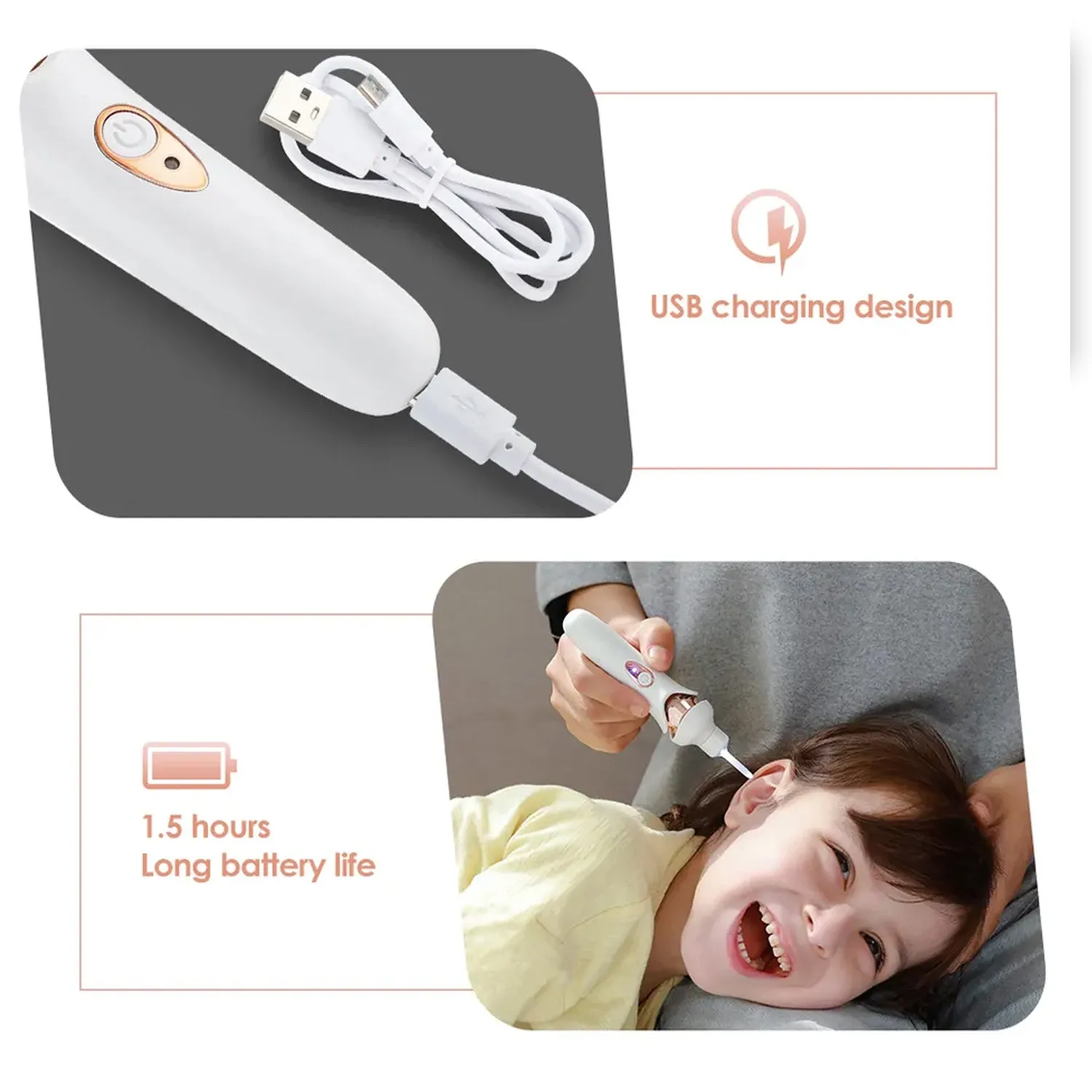 7707 EAR SUCTION DEVICE, PORTABLE COMFORTABLE EFFICIENT AUTOMATIC ELECTRIC VACUUM SOFT EAR PICK EAR CLEANER EASY EARWAX REMOVER SOFT PREVENT EAR-PICK CLEAN TOOLS SET FOR ADULTS KIDS