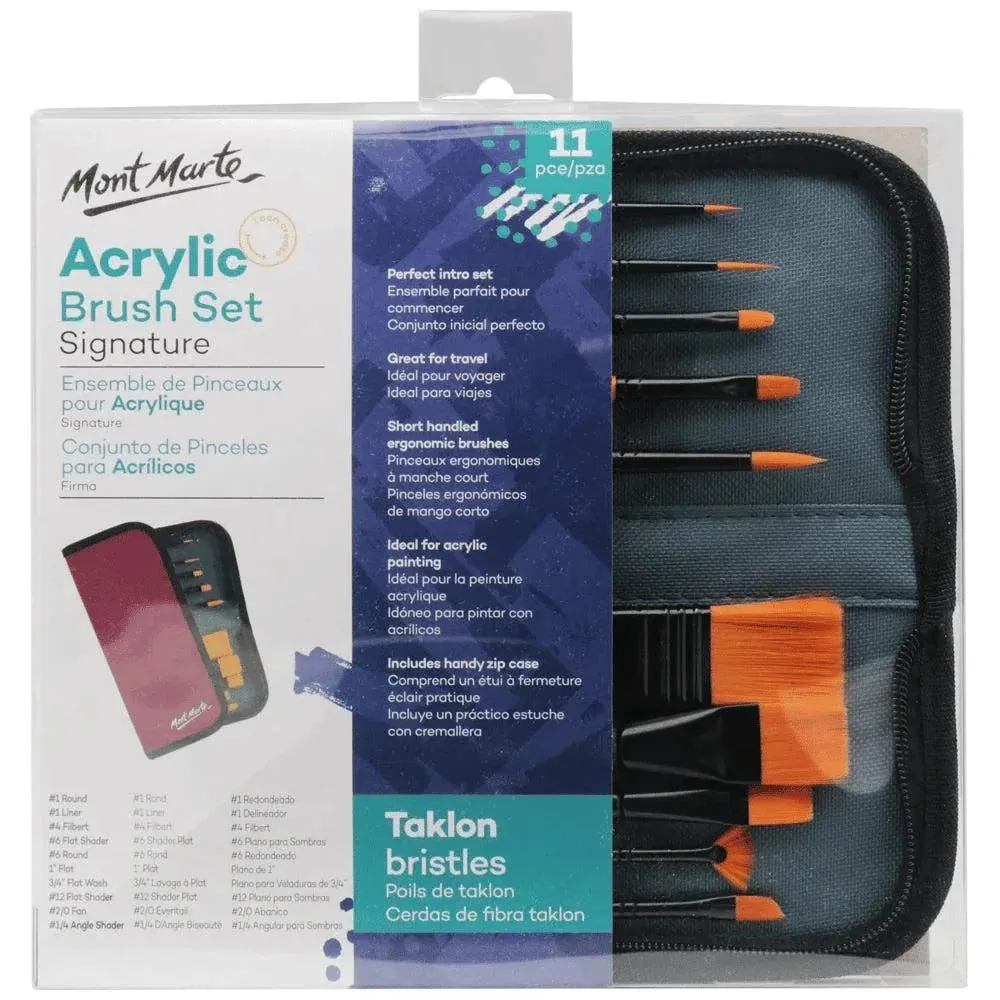 Acrylic Taklon Brush Set Wallet Signature 11pc - Mont Marte