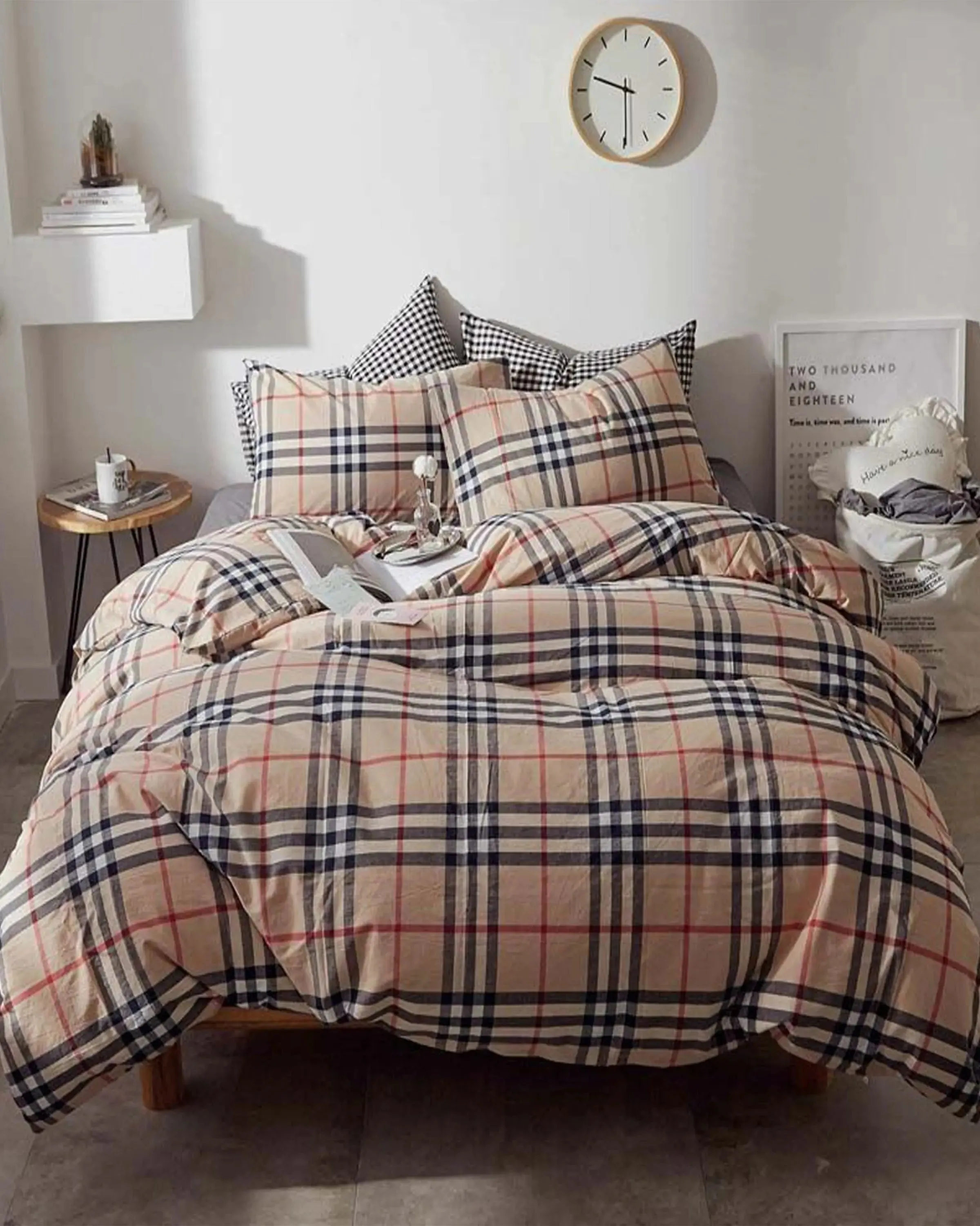 Adrith Brown Check Bedsheet Set