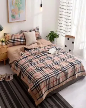 Adrith Brown Check Bedsheet Set