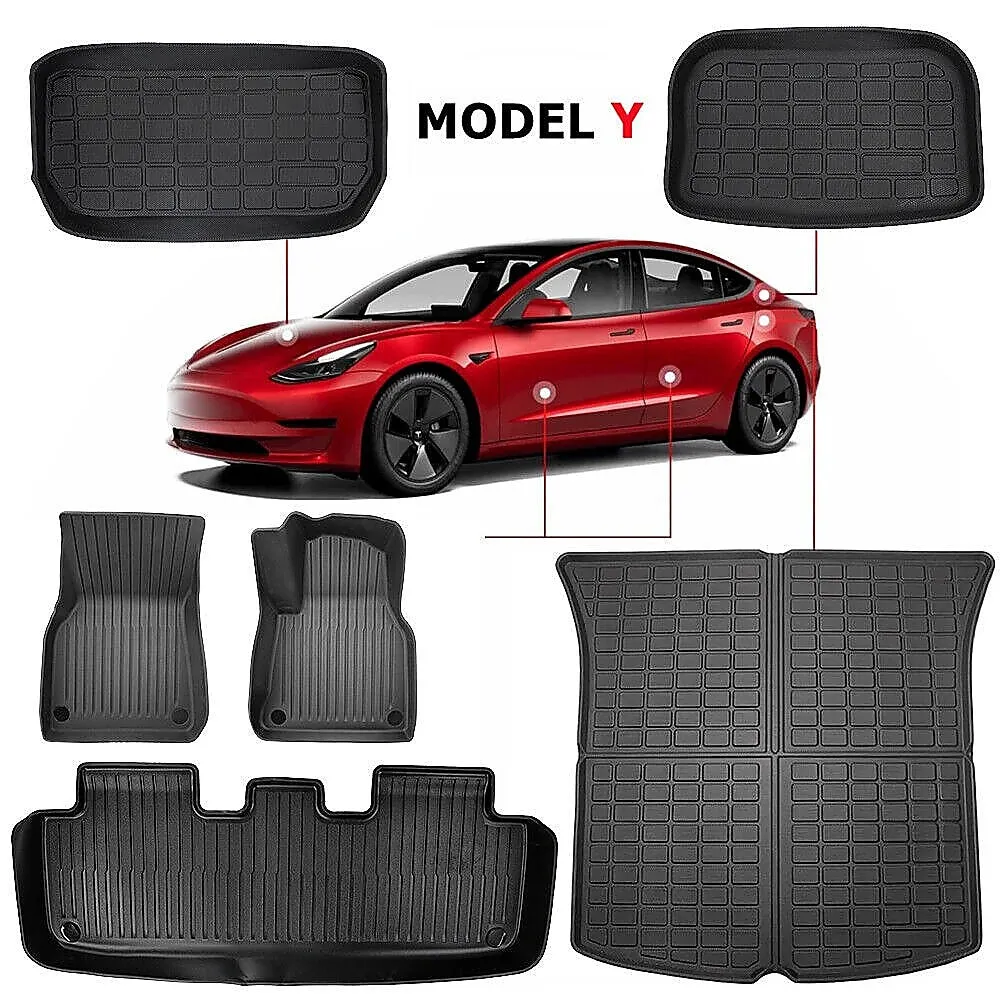 All-Weather TPE Tesla Model Y Floor Mats - 6 Piece Set