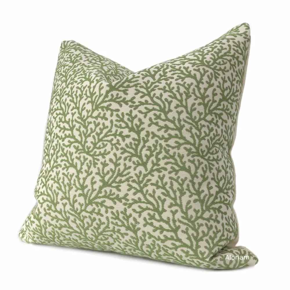 Amherst Green Coral Botanical Pillow Cover (Fabric by the yard available)