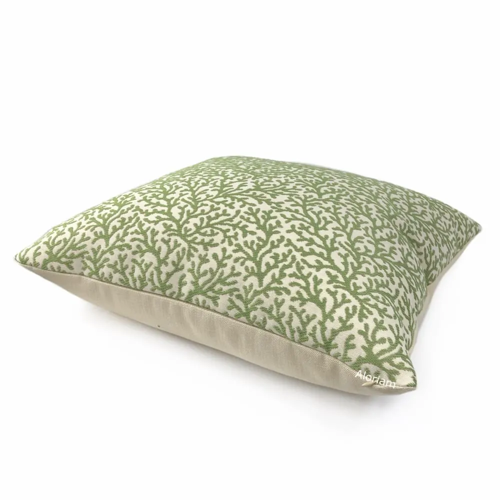 Amherst Green Coral Botanical Pillow Cover (Fabric by the yard available)