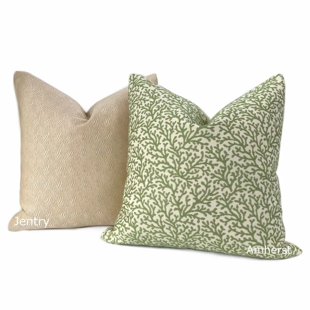 Amherst Green Coral Botanical Pillow Cover (Fabric by the yard available)