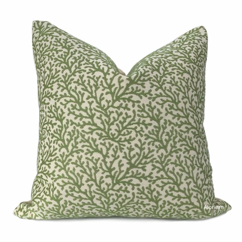 Amherst Green Coral Botanical Pillow Cover (Fabric by the yard available)