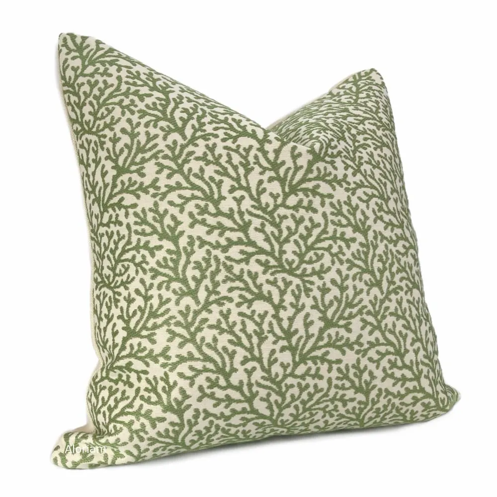 Amherst Green Coral Botanical Pillow Cover (Fabric by the yard available)