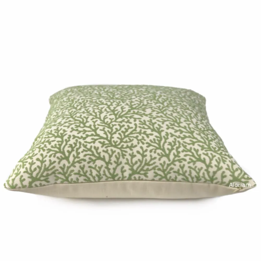 Amherst Green Coral Botanical Pillow Cover (Fabric by the yard available)