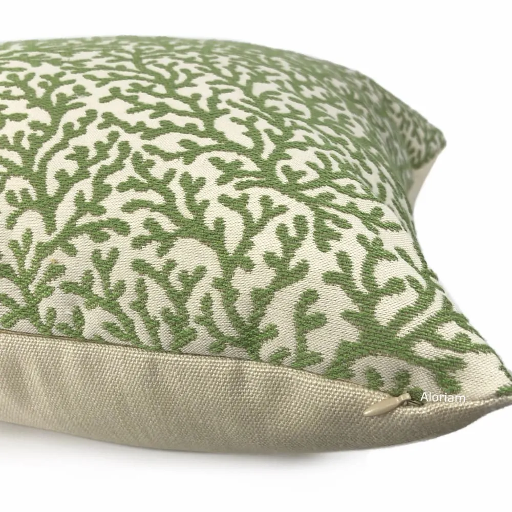 Amherst Green Coral Botanical Pillow Cover (Fabric by the yard available)