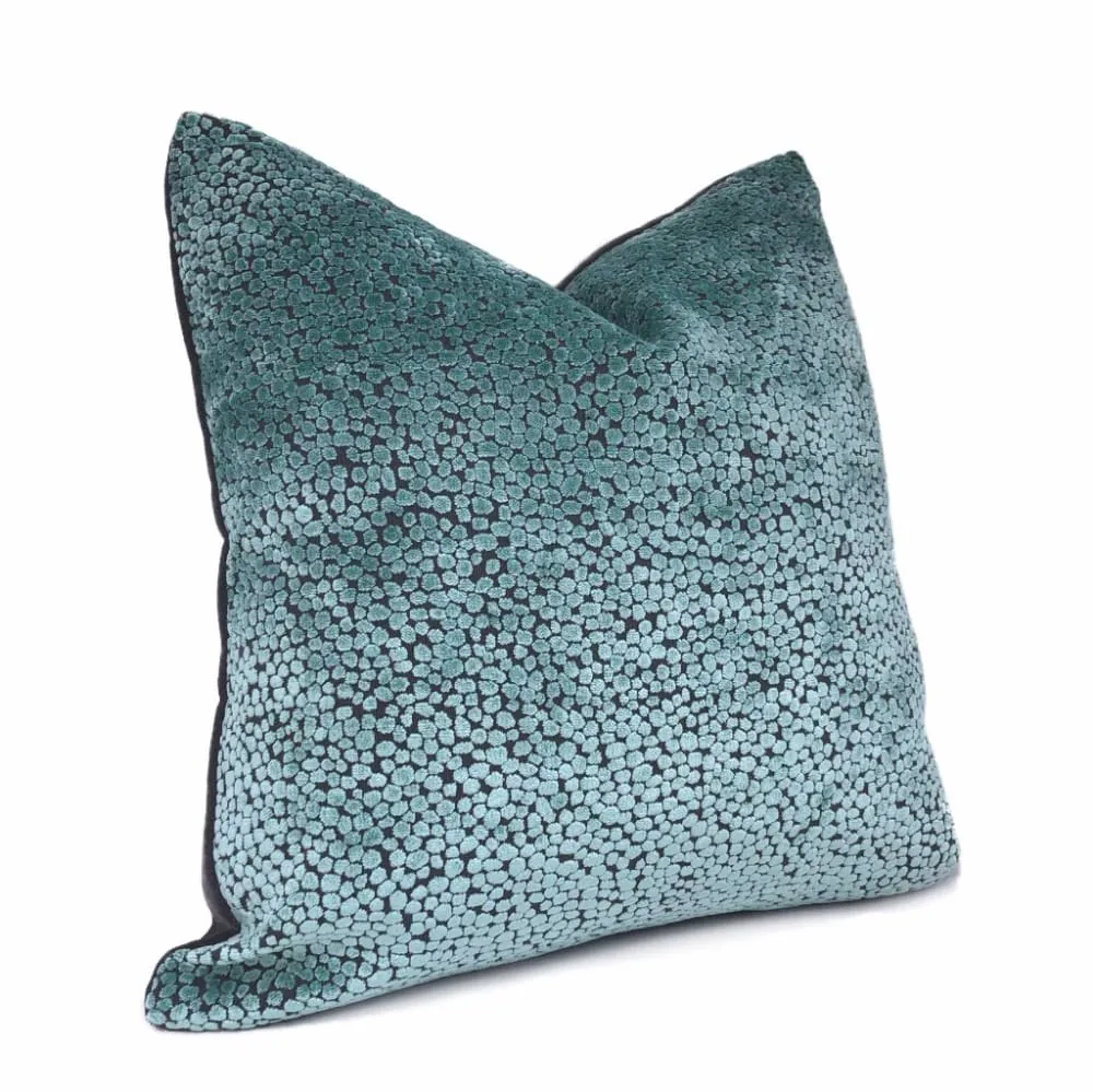 Ascott Aquamarine Gray Abstract Cut Velvet Dots Pillow Cover