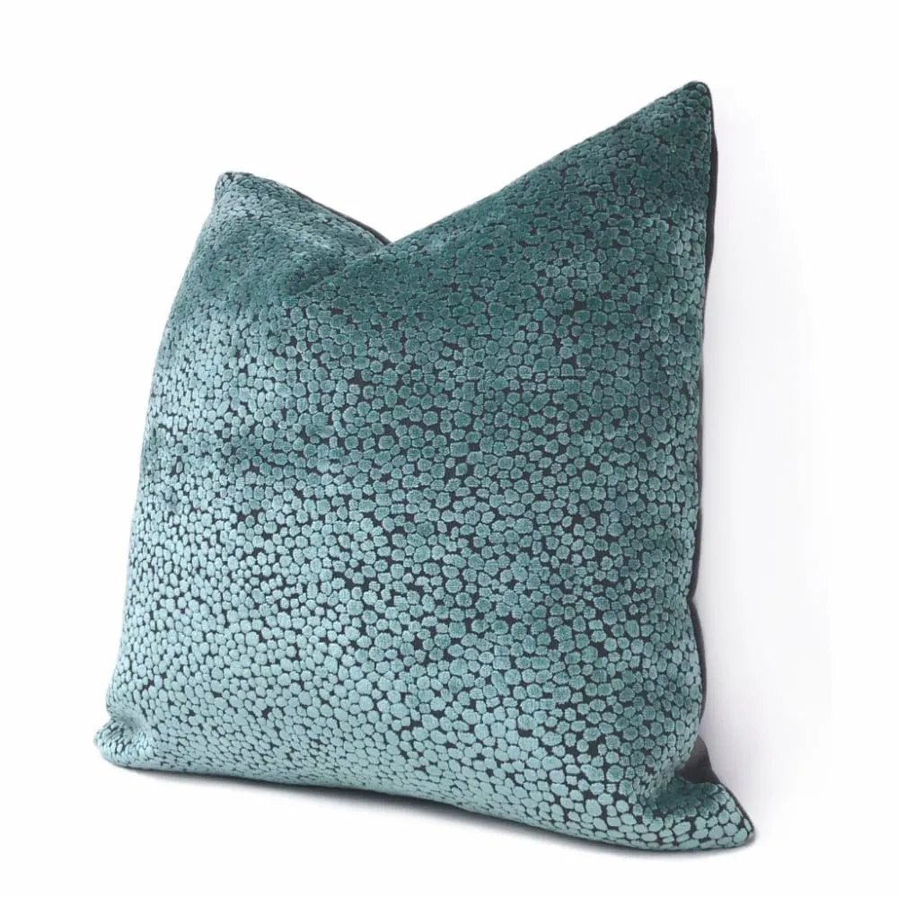 Ascott Aquamarine Gray Abstract Cut Velvet Dots Pillow Cover