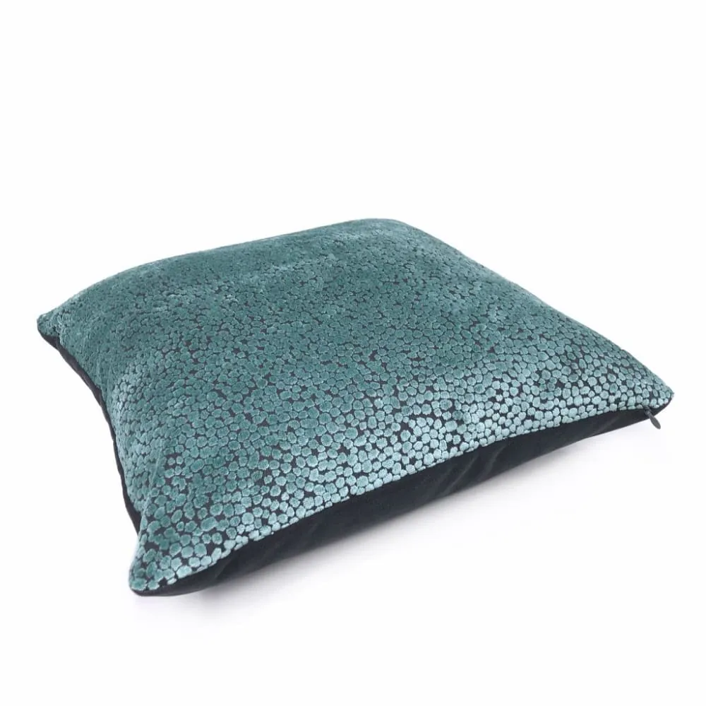 Ascott Aquamarine Gray Abstract Cut Velvet Dots Pillow Cover