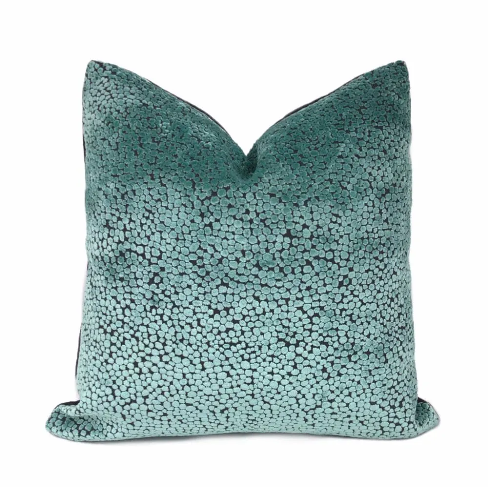 Ascott Aquamarine Gray Abstract Cut Velvet Dots Pillow Cover