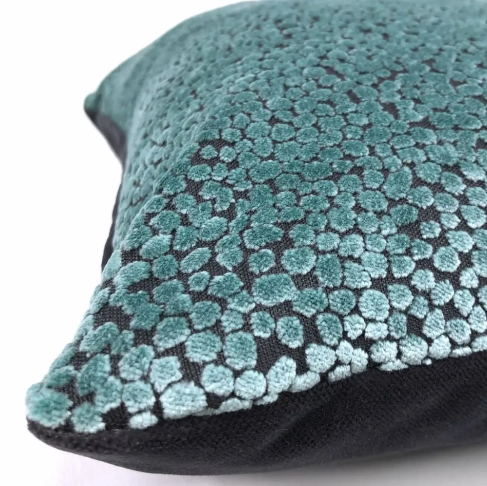 Ascott Aquamarine Gray Abstract Cut Velvet Dots Pillow Cover