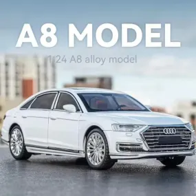 AUDI A8 1:24 DIECAST METAL PULLBACK TOY CAR WITH OPENABLE DOORS & LIGHT, MUSIC BOYS CAR FOR KIDS BEST TOYS GIFTS TOYS FOR KIDS [ COLOR AS PER STOCK ]