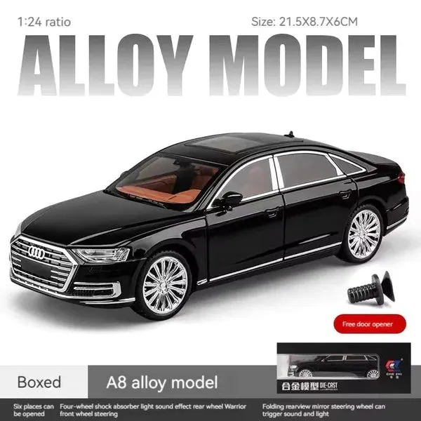 AUDI A8 1:24 DIECAST METAL PULLBACK TOY CAR WITH OPENABLE DOORS & LIGHT, MUSIC BOYS CAR FOR KIDS BEST TOYS GIFTS TOYS FOR KIDS [ COLOR AS PER STOCK ]