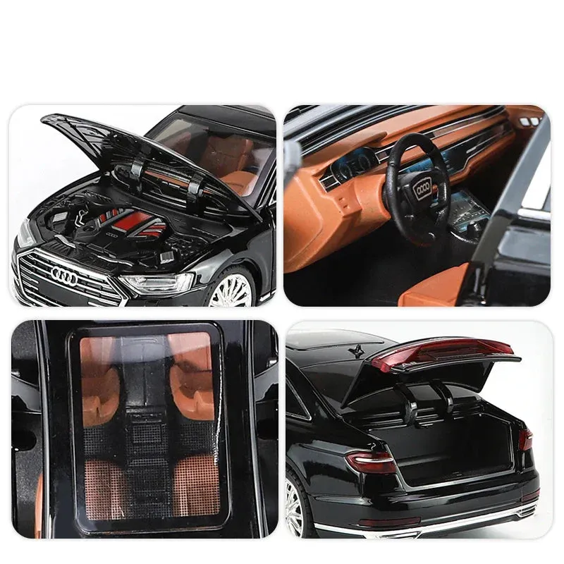 AUDI A8 1:24 DIECAST METAL PULLBACK TOY CAR WITH OPENABLE DOORS & LIGHT, MUSIC BOYS CAR FOR KIDS BEST TOYS GIFTS TOYS FOR KIDS [ COLOR AS PER STOCK ]