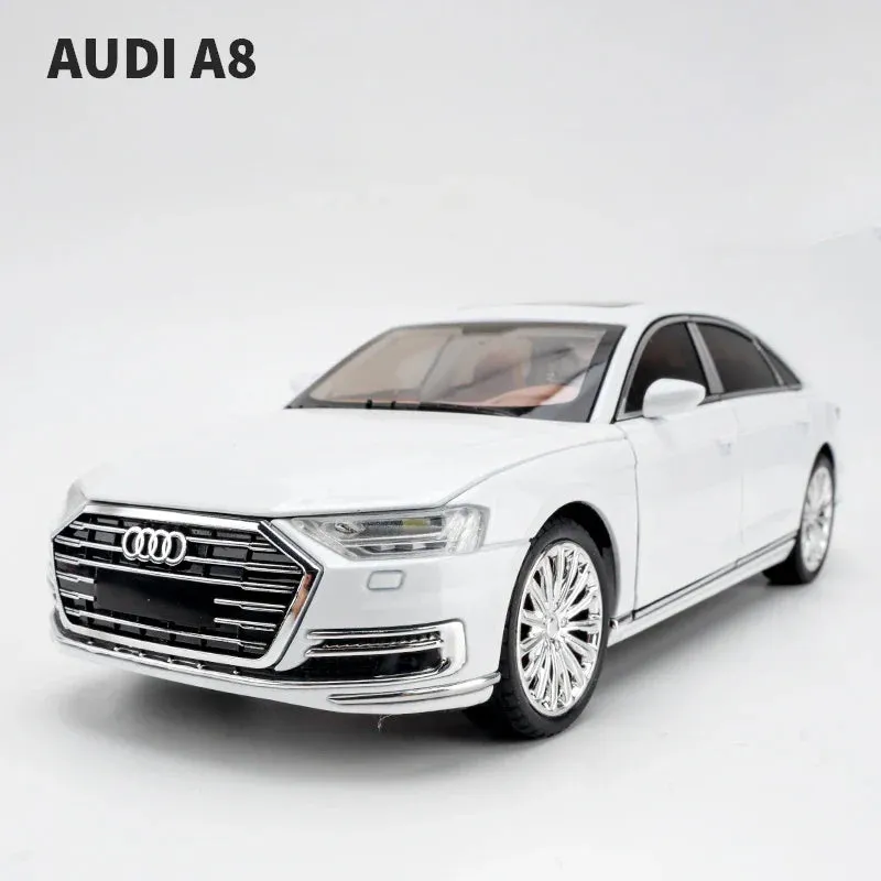 AUDI A8 1:24 DIECAST METAL PULLBACK TOY CAR WITH OPENABLE DOORS & LIGHT, MUSIC BOYS CAR FOR KIDS BEST TOYS GIFTS TOYS FOR KIDS [ COLOR AS PER STOCK ]