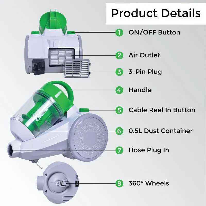 Bagless Vacuum Cleaner, Cyclone Vacuum Cleaner with HEPA Filter 1400 Watts (PPV1400)