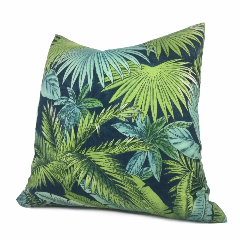 Bahama Breeze Blue Green Palm Fronds Botanical Cotton Print Pillow Cover