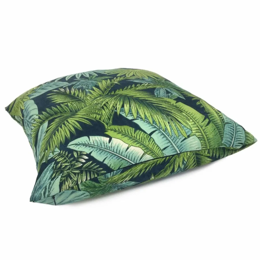 Bahama Breeze Blue Green Palm Fronds Botanical Cotton Print Pillow Cover