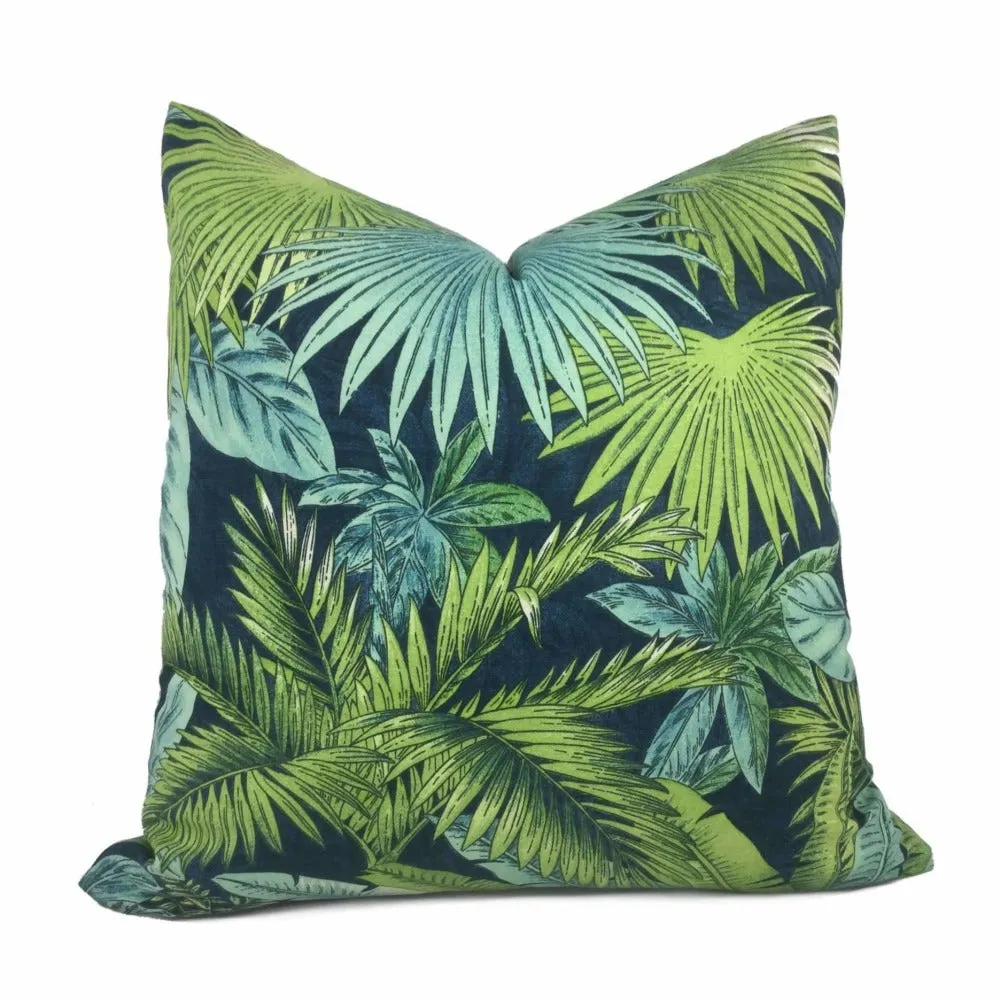 Bahama Breeze Blue Green Palm Fronds Botanical Cotton Print Pillow Cover