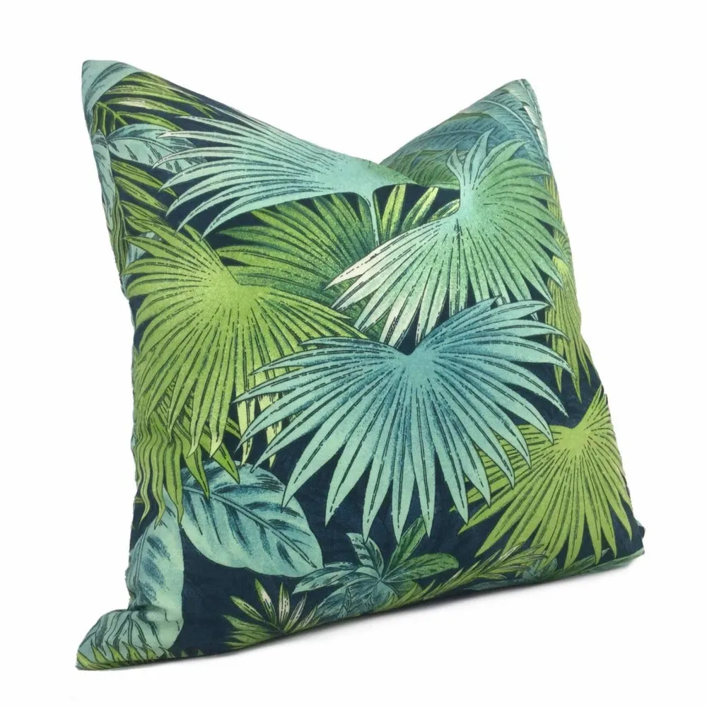 Bahama Breeze Blue Green Palm Fronds Botanical Cotton Print Pillow Cover